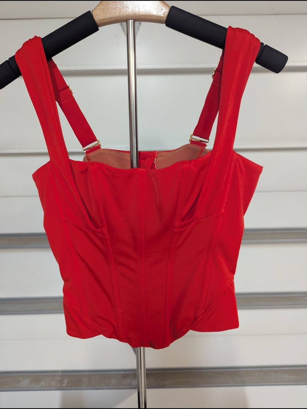 Red Structured Corset Crop Top with Adjustable Straps
